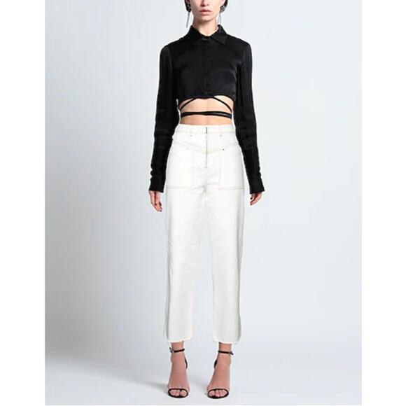 Ba&sh Jeans Womens 1 Small Straight High Rise Raw Hem White Denim Chic Casual - Picture 1 of 16